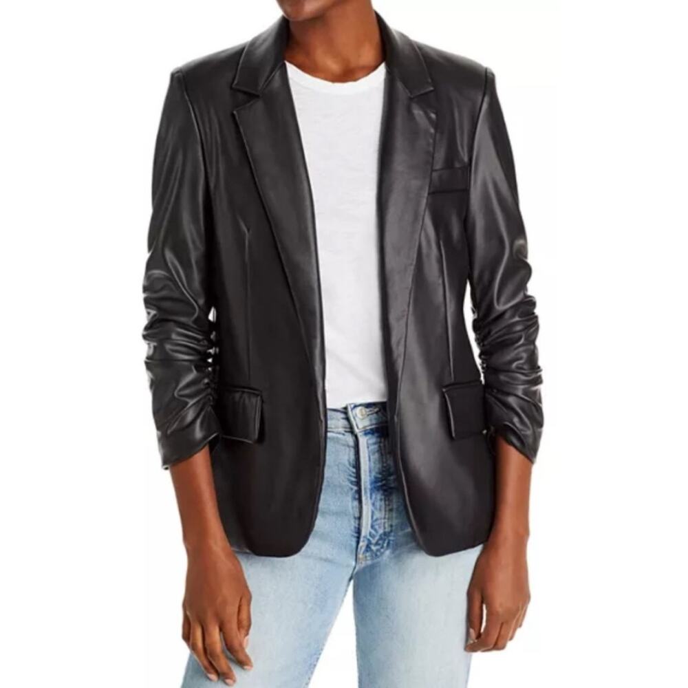 Generation Love Millie Black Vegan Leather Ruched Sleeve Boyfriend Blazer XL